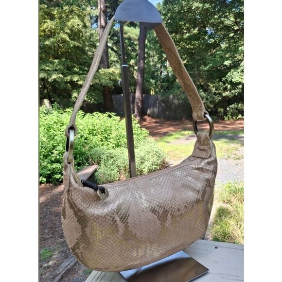 DONALD J PLINER - Gold/Blush Python Snakeskin-Embossed Leather Hobo Shoulder Bag - Picture 13 of 16